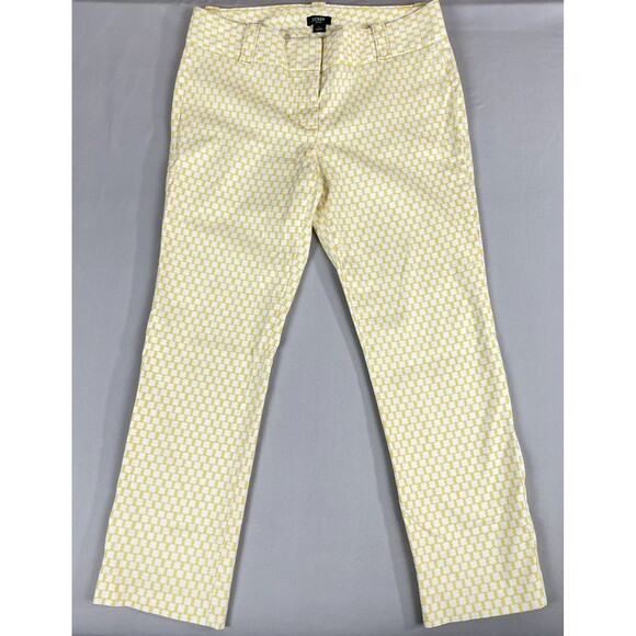 J. Crew Stretch City Fit Cropped Pant Women's 4 Yellow White Light Academia Prep - Picture 1 of 14